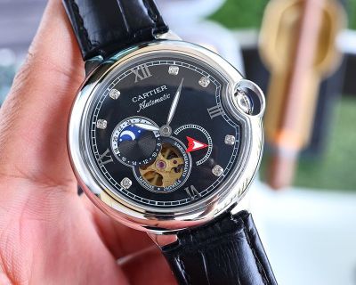 Cartier Stainless Steel Automatic Movement 44*11MM Black/White/Blue Dial Black/Red Bracelet Watch